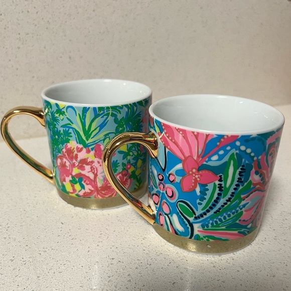 Lilly Pulitzer Floral Ceramic Mugs with Gold Handles - Picture 1 of 12